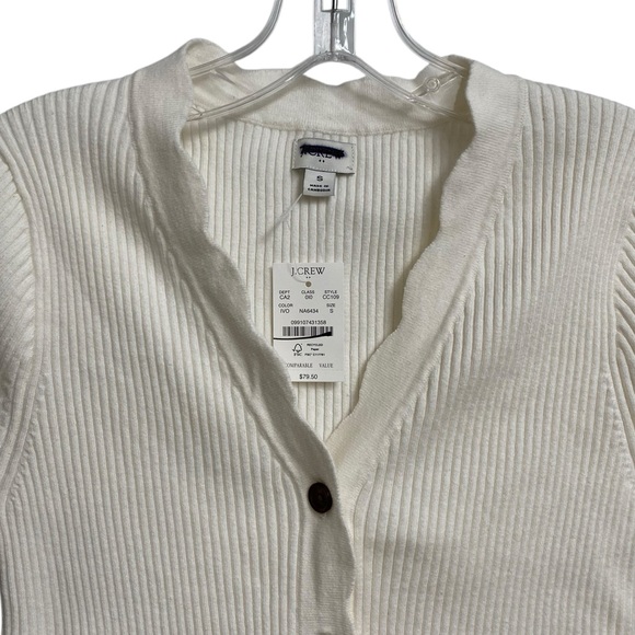 NWT J.Crew Short-Sleeve Cardigan Sweater Women's Size S Scallop Trim Ivory - Picture 6 of 14